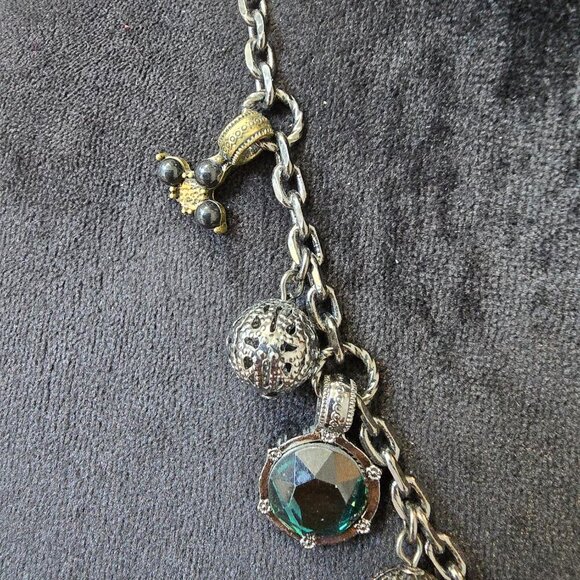 Womens Silver Tone Chain Multiple Charm Necklace Jewelry with Lobster Clasp - Picture 5 of 7